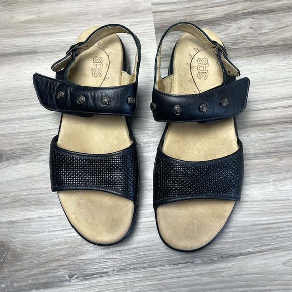 SAS Lisette Ankle Heel Strap Leather Comfort Sandals Black Size 8 - Picture 8 of 8